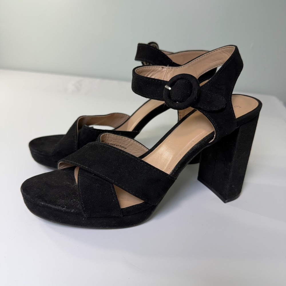 A New Day Fiona Womens Black‎ Faux Suede Platform Block Heel Sandals Size 8